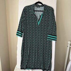 Mlle Gabrielle Dress Sz XL 3/4 Length Sleeve Black With Teal Blue accents NWOT